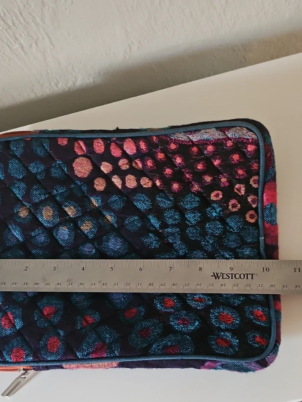 Colorful Quilted Zip Pouch with Peacock Type Paytern.